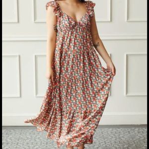 English Factory floral ruffle sleeve maxi dress